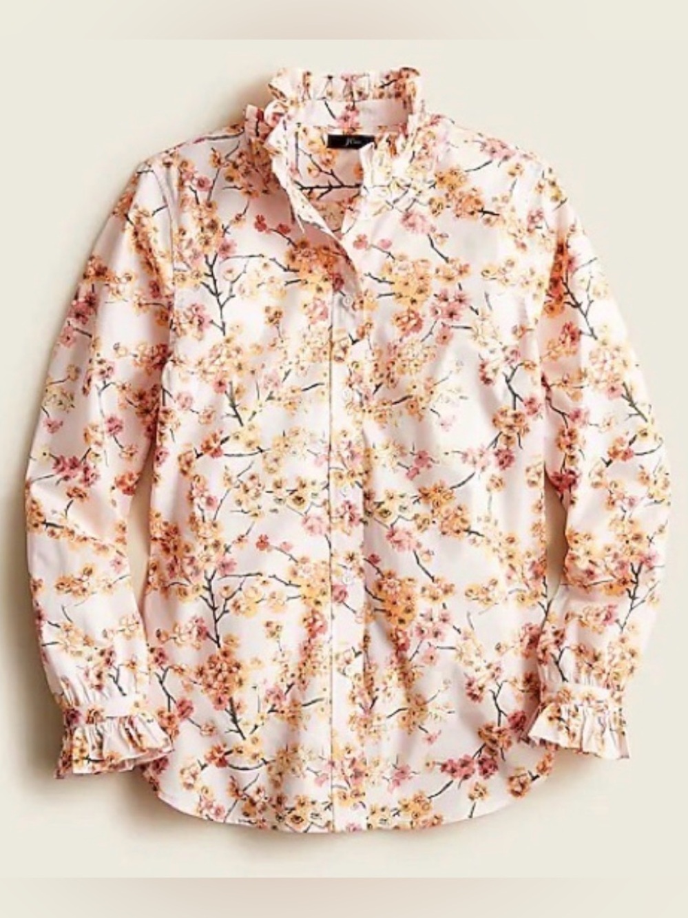 J.Crew classic fit ruffleneck button down shirt with cherry blossom print 2